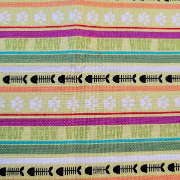 Cotton Fabric Woof Meow Stripe 18x44in Pet Theme Fishbone M'Liss Collection - Picture 5 of 9